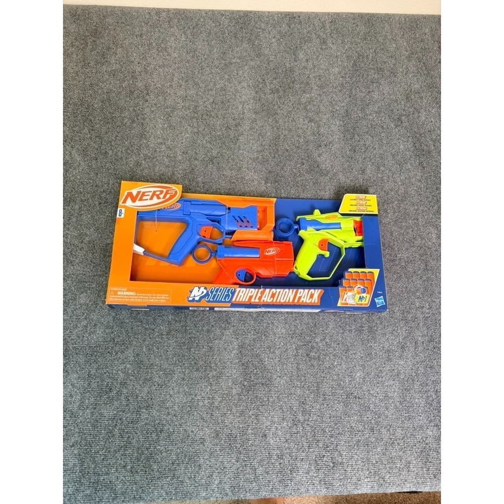 NERF N Series Triple Action Pack 3 Blasters Gun 12 Darts Hasbro New in Box